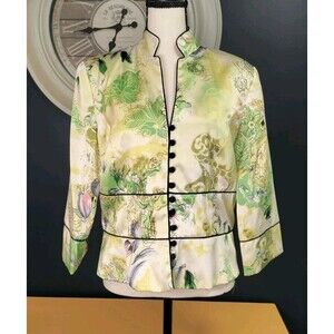 JS Collections 100% Silk Jacket Size 12 Asian Inspired Print Multicolor EUC